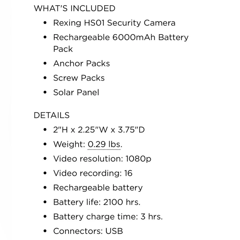 Rexing HS01 Smart Home security camera with solar panel. New with tags.